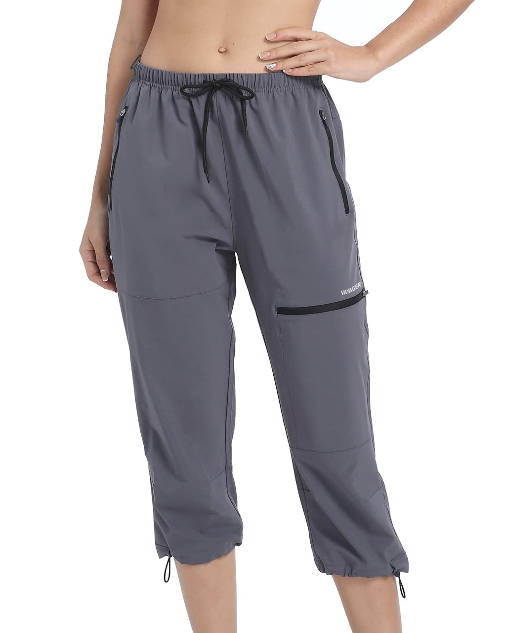 Sports Women's Outdoor Hiking Capri Pants Loose-Fit Lightweight with Zipper Pockets Grey