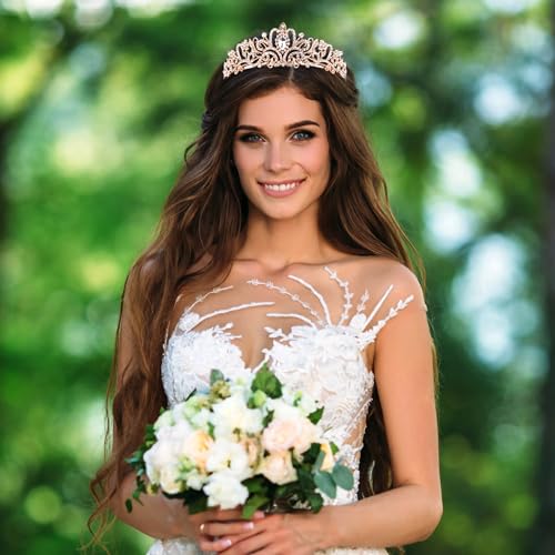Rose Gold Crown for Women Crystal Princess Tiaras Rhinestone Queen Crowns Wedding Bridal Hair Accessories Birthday Prom Pageant Party Coming of Age Ceremony Photo Props (Rose Gold1)