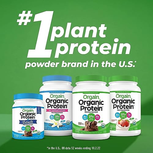 Orgain Organic Protein + Superfoods Powder, Vanilla Bean - 21g of Protein, Vegan, Plant Based, 8g of Fiber, No Dairy, Gluten, Soy or Added Sugar, Non-GMO, 1.12lb