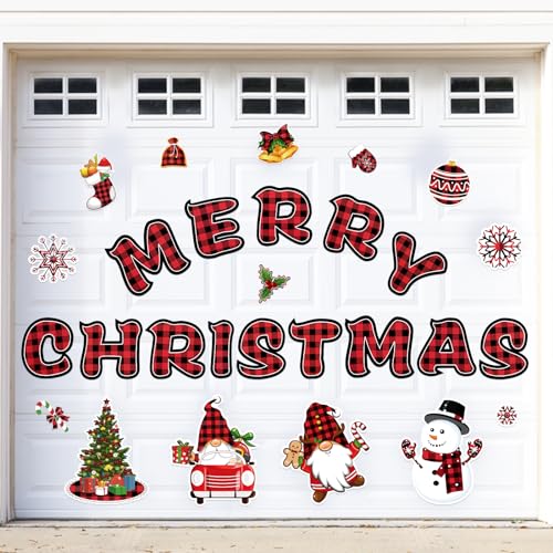 28PCS Large Christmas Garage Door Decorations Magnets - Merry Xmas Gnome Snowman Tree Snowflakes Holiday Refrigerator Fridge Kitchen Decor