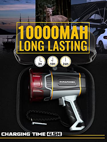 DURAPOWER Rechargeable Spotlight, Super Bright 300000 Lumen LED Handheld Spotlight, 10000 mAh Long Lasting IP68 Waterproof Spotlight Flashlight Portable for Marine Boat Hunting
