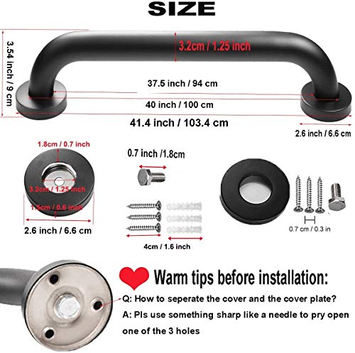 2 Pack 40 Inch Black Shower Grab Bars, ZUEXT Stainless Steel Bathroom Wall Grab Bar Handle, Shower Balance Bar, Safety Hand Rail Support,Handicap Elderly Senior Assist Bath Grab Handle(1.25" Diameter)
