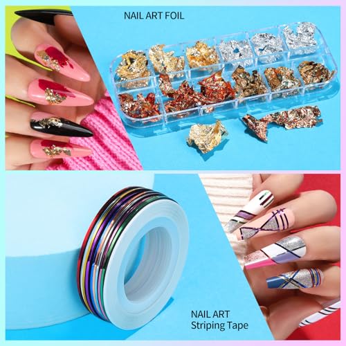 Teenitor Nail Art Kit, Nail Art Tools with Nail Art Brushes, Nail Design Kit, Nail Dotting Tools, Nail Stickers, Nail Rhinestones, Nail Art Foil, Nail Art Tapes, Nail Accessories For Nail Art