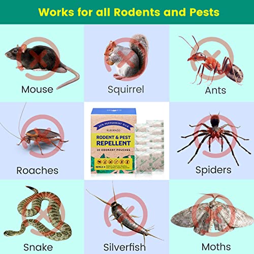ELEGENZO Mouse Repellent Pouches, 35% Peppermint Oil Pest and Rodent Repellent, Mice Repellent with Peppermint Oil to Repel Mice and Rats, Squirrels, Roaches, Ants, Spiders, Moths, 10 Odorant Pouches