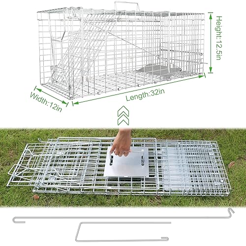 Live Animal Trap for Possum, Groundhog,Gopher,Beaver,Folding Raccoon Trap,Humane Live Animal Cage, Humane Small Animal Trap 32 X 12 X 12.5Inch Animal Trap,Catch & Release,Easy Installation and Use