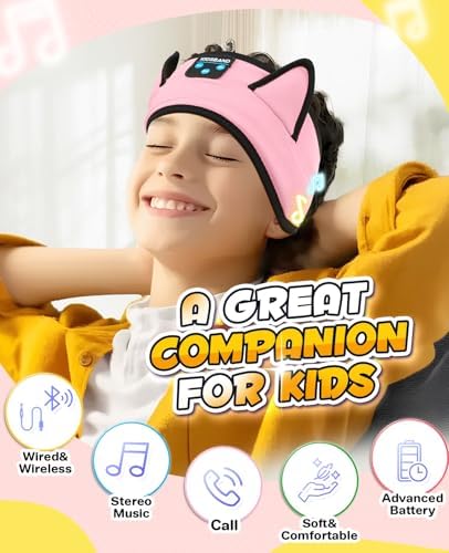 Kids Headphones, Headband Headphones for Children Baby & Toddlers, Bluetooth Toddler Headphones Wireless and Wired Playback 3.5 MM Jack for School, Stretchy & Comfy Travel Accessories
