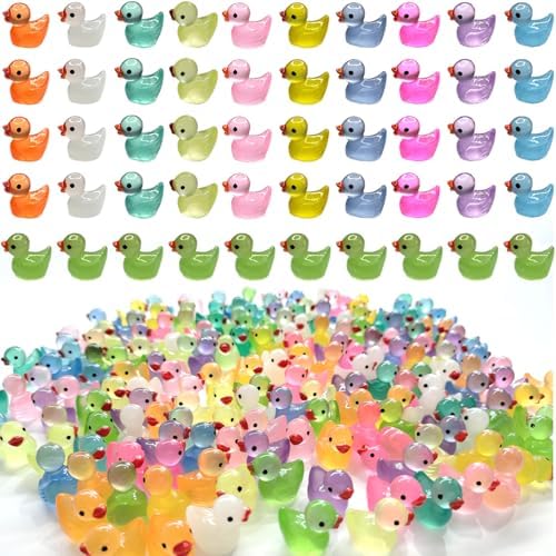 220 Pcs Mini Resin Ducks Luminous Tiny Ducks Miniature Duck Glow in The Dark for DIY Garden Dollhouse Duck Accessories Micro Landscape Aquarium Party Decor