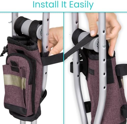 Vive Crutch Accessories Bag - Pouch for Crutches - Accessory Storage Carry Kit for Women, Men, Adults, Kids - Cup and Bottle Pocket Holder with Ergonomic Design (Purple)