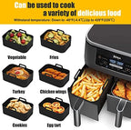 10QT Air Fryer Silicone Liners for Ninja DZ401/DZ550/SL401/SL451/DZ302,MMH 2Pcs Rectangle Food-Grade Airfryer Silicone Pot Reusable Replacement Baking Basket for Cosori 9QT 8-in-1 Dual Air Fryer,Black