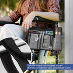 FINPAC Wheelchair Side Storage Bag w/Cup Holder, Wheelchair Armrest Accessories Pouch with Pen Slot and Reflective Strips for Power Wheelchairs, Walkers, Rollators, Seniors (Gray)