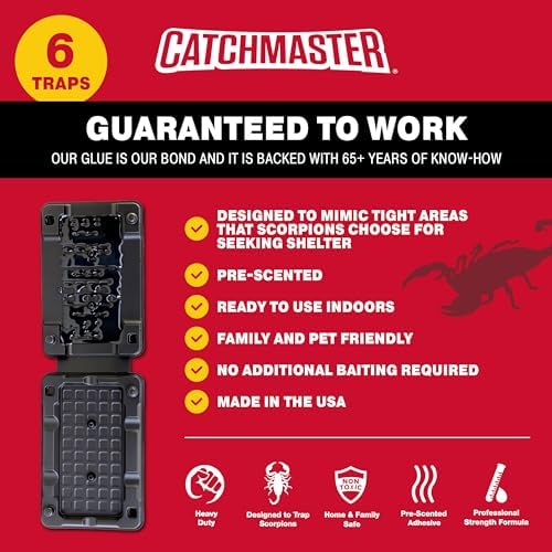 Catchmaster Scorpion Glue Tray Traps 6-Pack, Adhesive Scorpion Killer for Home, Simple Insect Traps Indoor, Sticky Bug Catcher for Kitchen, Garage, & Basement, Pet Safe Pest Control Glue Trap