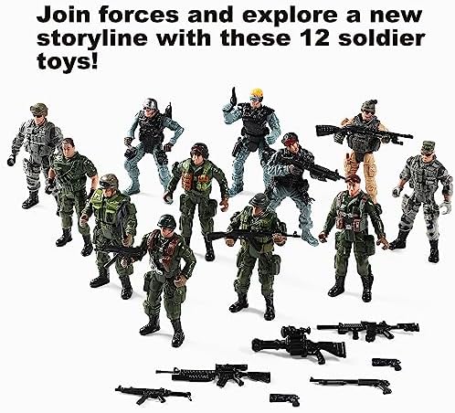 US Army Men and SWAT Team Toy Soldiers Action Figures with Military Weapons Accessories for Kids Boys Girls,12Pcs