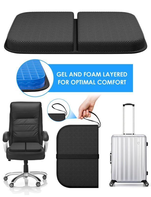 WISIMMALL Gel Seat Cushion Portable Travel Cushions, 16.5" x 12" Large Size Super Thick Foldable Chair Seat Cushion Lightweight for Car Office Chair Wheelchair, Pressure Sores Tailbone Pain Relief