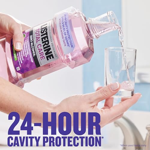 Listerine Total Care Alcohol-Free Anticavity Fluoride Mouthwash, 6 Benefit Oral Rinse to Help Kill 99% of Germs That Cause Bad Breath, Strengthen Enamel, Fresh Mint Flavor, 500 mL