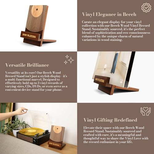 Now Playing Vinyl Record Stand: Classic Wood Record Holder - Vinyl Accessories for LP enthusiasts - Album and LP Holder