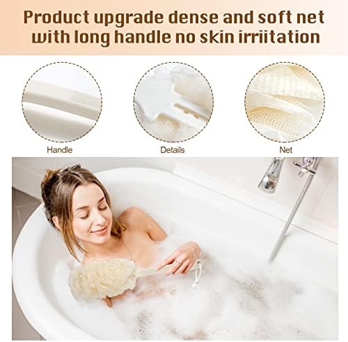 2Pack Back Scrubber for Shower，PIPUHA Loofah Sponge Shower Brush Using Body Exfoliating with Long Handle, Loofah on a Stick for Men Women, Bathing Accessories for Body Brushes (Blue and White)