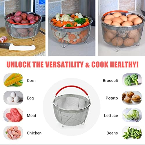 Original Salbree Steamer Basket for 3 qt quart Instant Pot Accessories, Stainless Steel Strainer and Insert fits IP Insta Pots, Instapot, Other Pressure Cookers, with Silicone Handle [6qt 8qt avail]