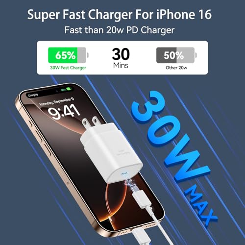 USB C for iPhone 16 15 Pro Max Charger Fast Charging Block, 30W USB C Charger with 10FT USB-C Fast Charging Long Cable Cord for iPhone 16 Pro Max/16 Pro/16 Plus/16/15 ProMax/15Pro/15Plus/15 GalaxyS24