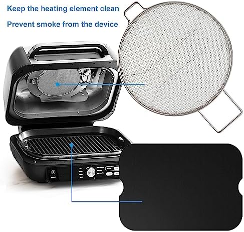 Splatter Shield and 3PCS Grill Mat Set for Ninja Foodi IG651, IG600, IG601, Replacement Stainless Steel Splatter Screen Air Fryer Accessories for Ninja Foodi Smart XL Pro 7-in-1 Indoor Grill