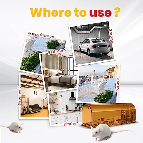 Utopia Home Humane Mouse Traps Indoor for Home (Pack of 4) - Brown Reusable Mice Traps for House Indoor - Pet Safe Mouse Trap Easy to Set, Quick, Effective, & Safe Rodent Trap