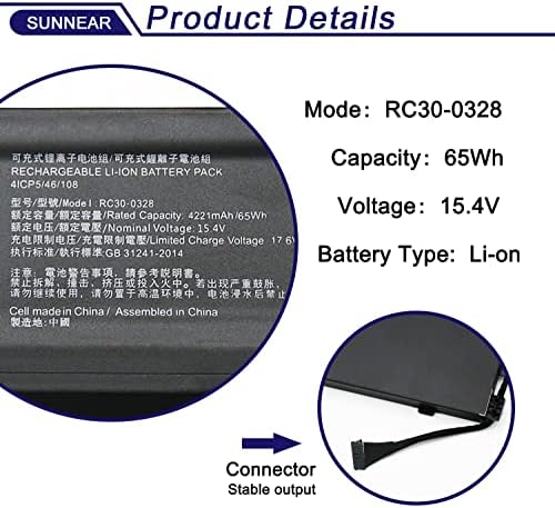 RC30-0328 RZ09-0328 Laptop Battery Replacement for Razer Blade 15 Base 2020 2021 RZ09-0328X RZ09-03286 RZ09-03287 RZ09-03289 RZ09-03287E22 RZ09-0369 RZ09-0369X RZ09-0410 RZ09-0410BE22