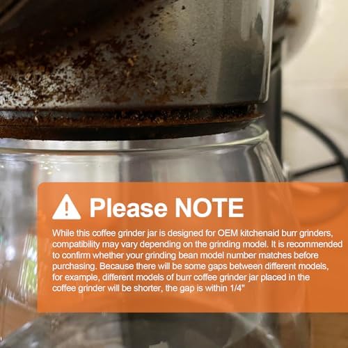 7 OZ Burr Coffee Glass Grinder Jar Replacement KPCGRND Replaces 4176728 - Compatible with Kitchenaid Burr Coffee Grinder Carafe Maker KCG0702OB/KPCG100PMO/KCG0702CU/KCG844OB