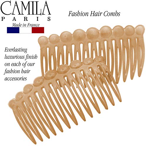 Camila Paris CP2892/2 French Hair Side Comb Small Rounded, Beige French Twist Hair Combs Decorative, Strong Hold Hair Clips for Women Bun Chignon Up-Do Styling Girls Hair Accessories, Made in France