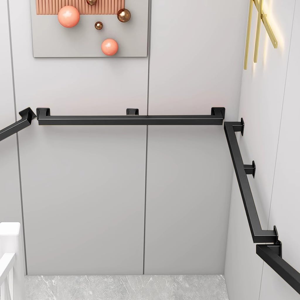 8FT Staircase Handrail for Indoor Stairs, Modern Hand Railings Grab Bar Kit with Black Finished, Non-Slip Wall Mount Decking Railings for Elderly and Children (Black, 8ft)