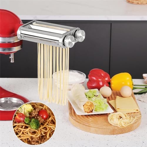 Pasta Maker Attachment for KitchenAid Mixers,3 in 1 Set Included Pasta Sheet Roller, Spaghetti Cutter, Fettuccine Cutter Accessories and Cleaning Brush