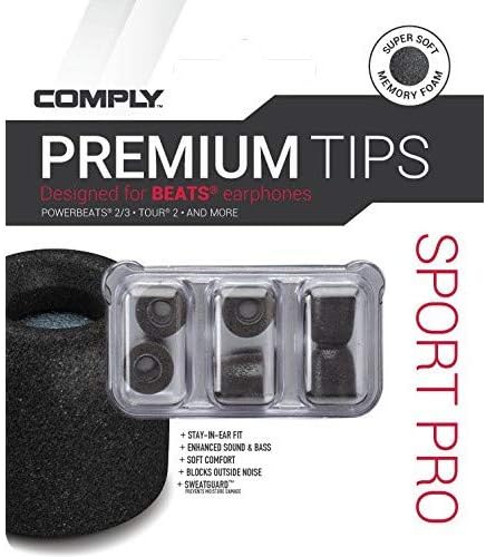 Comply Memory Foam Replacement Earbud Tips for Beats Powerbeats Pro, Beats Flex, Beats X, Powerbeats 1, 2, 3| Ultimate Comfort, Secure Fit, Superior Noise Isolation | Black, Medium (3 Pairs)