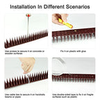 12 Pack Bird Spikes - 17 x 1.57 x 1.38 Inch Plastic Bird Deterrent Spikes - Bird Deterrent Spikes Keep Pigeon, Squirrel, Raccoon, Cats, Crow Away - Anti-Bird Spikes Fence for Railing and Roof (Brown)