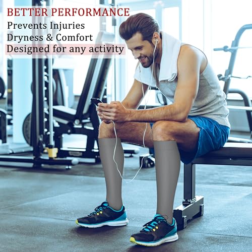 CHARMKING Compression Socks for Women & Men (8 Pairs) 15-20 mmHg Graduated Copper Support Socks are Best for Pregnant, Nurses - Boost Performance, Circulation, Knee High & Wide Calf (S/M, Multi 55)