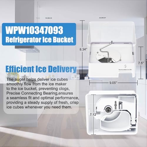 Upgraded WPW10347093 W10347093 W10347100 Ice Bucket Compatible with Whirlpool Maytag KitchenAid Refrigerator Ice Maker Replacement Parts WRF736 WRF757 WRF767 WRF989 KFIS29 KRFF507 Removable Ice Bin