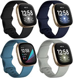Dirrelo Bands Compatible for Fitbit Versa 3 & Sense, (4-Pack) Replacement TPU Sport Wristbands Accessories Strap for Versa 3 Sense Band Women Men, Large (Black Dark Blue Indigo Gray)