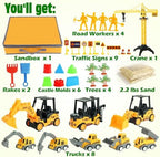 Sand Construction Kit with A Big Foldable Sandbox and 2.2lbs Magic Sand, Truck Sand Construction Toys Including Castle Molds and Other Accessories 36Pcs Total, Play Sand Art Set for Kids 3+