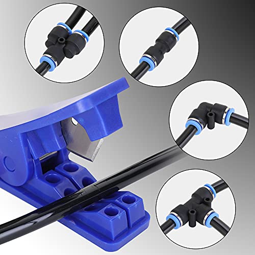 Hromee Air Line Tubing Kit, 5/16 Inch (7.937MM) OD x 32.8 Feet Polyurethane PU Tube and Push to Connect Fittings, 14 PCS Compressed Pipe and Accessories Kit
