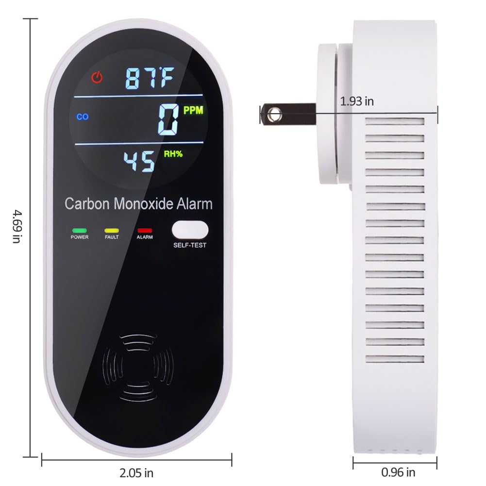 3 in 1 Carbon Monoxide Detector, KH Alert Portable Carbon Monoxide Detectors for Travel, Plug in Carbon Monoxide Detector with Temperature Humidity Sensor Built-in, Easy to Read & Install