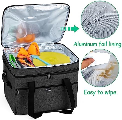 YARWO Large Slow Cooker Travel Bag Compatible with Crock-Pot/Hamilton Beach 8-10 Quart, Double Layers Slow Cooker Carrier Case for Kitchen Appliance and Accessories, Upgraded Version, Black (Bag Only)