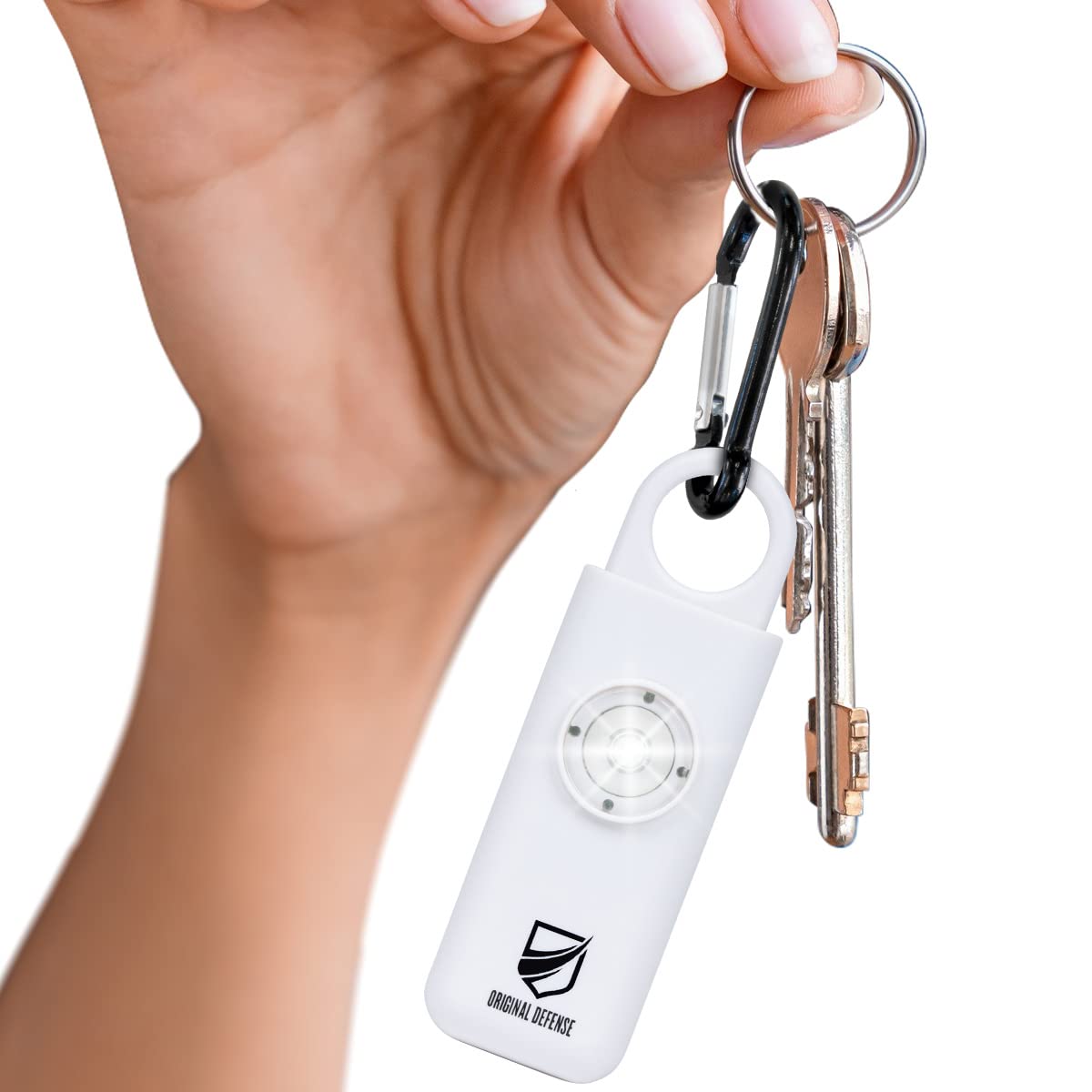 Original Defense® Siren Self Defense for Women - Personal Alarm for Women, Children, & Elderly - Recommended by Police - 130 dB Loud Self Defense Keychain Siren with LED Strobe Light (White)