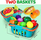 100 PCS Cutting Play Food Toy for Kids Kitchen, Pretend Food Toys for Toddlers, Play Kitchen Toys Accessories with 2 Baskets, Fake Food/Fruit/Vegetable, Birthday Gifts for 3 4 5 Years old Boys Girls