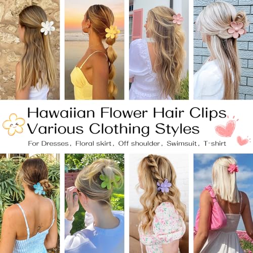 Flower Hair Clips 8PCS, Large Claw Clips for Women Girls Thick Thin Hair, Strong Hold Nonslip Big Dasiy Jaw Clamps Matte Hair Accessories 8 Colors