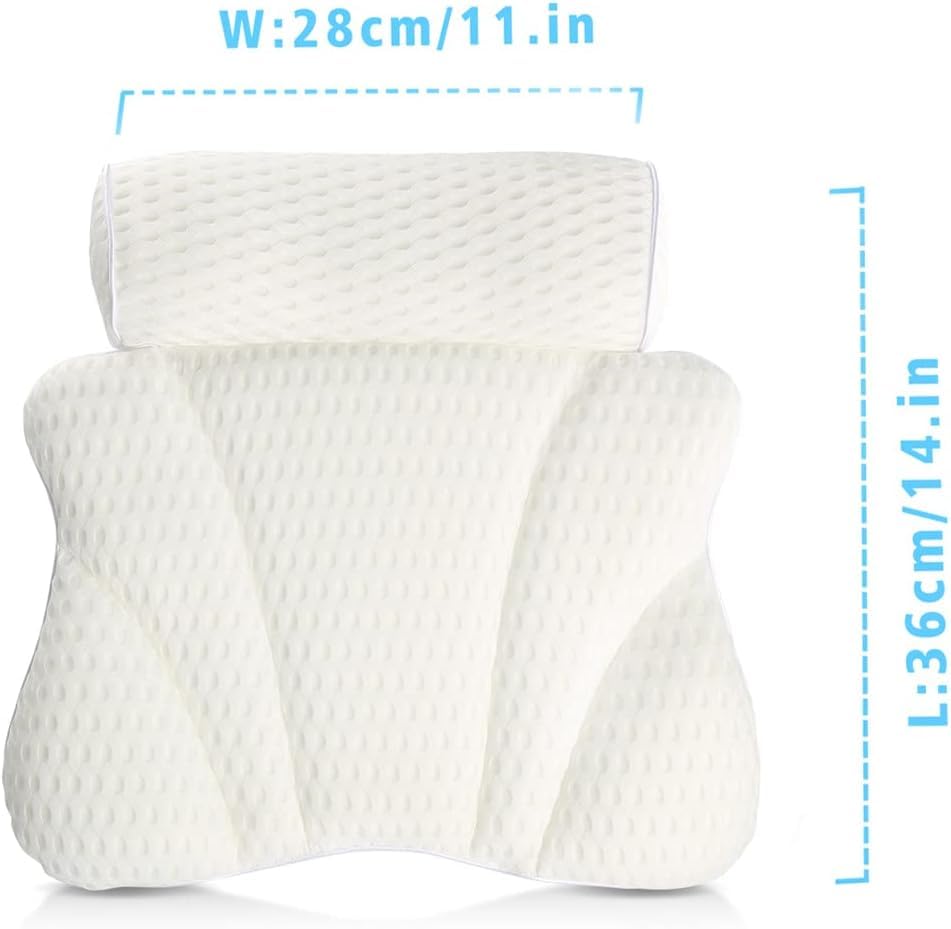 Bath Pillow for Tub, Bathtub Spa Pillow with Neck Head Back Support, Bath Cushion 5D Air Mesh Breathable Bath Pillow for Hot Tub with 6 Strong Suction Cups,Bath Tub Accessories Luxurious, White