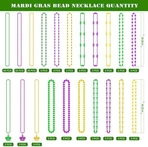 200PCS Mardi Gras Beads, Green Purple Gold Metallic Mardi Gras Beads Necklaces Accessories Bulk, Mardi Gras Beads Necklace Accessories for Parade Throws Party Decorations Supplies Favors