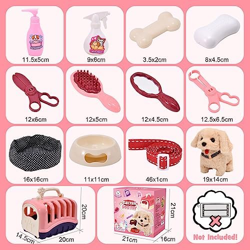 G.C 13Pcs Dog Toys for Kids Girls, Walking Barking Electronic Interactive Stuffed Dog Plush with Carrier & Accessories Toys Pretend Play Puppy Pet Care Playset, Gifts for Little Girls 3 4 5 6 Year Old