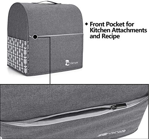 Yarwo Stand Mixer Cover Compatible with 4.5 qt and All 5 qt KitchenAid Mixer, Protective Dust Cover with Top Handle and Pockets for Accessories, Gray with Arrow