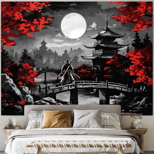 Wegklazax Japanese Tapestry Moon Landscape Tapestry Ninja Tapestry for Bedroom Anime Tapestries Wall Hanging for Bedroom Living Room Japanese-C 44"x60"