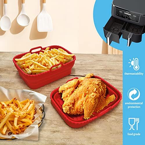 Daily Treasures 2 Pack Foldable Air Fryer Liners for Ninja Air Fryer Dual with 1Pack Oil Sprayer Dispenser, Ninja Air Fryer Accessories Reusable Air Fryer Silicone Liner for Ninja Dual Air Fryer(Red)