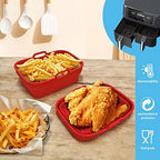 Daily Treasures 2 Pack Foldable Air Fryer Liners for Ninja Air Fryer Dual with 1Pack Oil Sprayer Dispenser, Ninja Air Fryer Accessories Reusable Air Fryer Silicone Liner for Ninja Dual Air Fryer(Red)