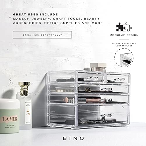 BINO THE MANHATTAN SERIES Acrylic Makeup Drawer Organizer-3 Large 2 Small Drawer | Clear Beauty Organizers and Storage| Cosmetic & Makeup Drawer| Home Organization| Jewelry & Vanity Accessories Drawer