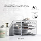 BINO THE MANHATTAN SERIES Acrylic Makeup Drawer Organizer-3 Large 2 Small Drawer | Clear Beauty Organizers and Storage| Cosmetic & Makeup Drawer| Home Organization| Jewelry & Vanity Accessories Drawer